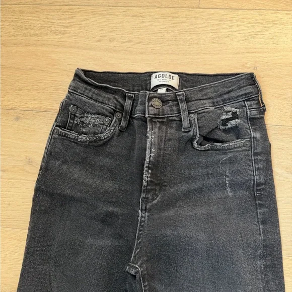 AGOLDE High-Rise Skinny Jeans – Black Raw Hem (Size 27) - Picture 3 of 11